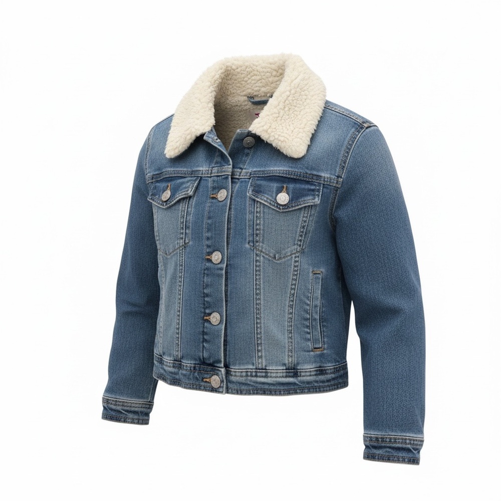 Justice Blue Denim Jacket with Sherpa Collar Size 6/7 NWT